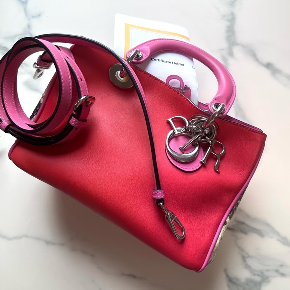 Dior Handbags - Maximalist Dior Small Pink/Red Calfskin and Python Diorissimo Tote Bag